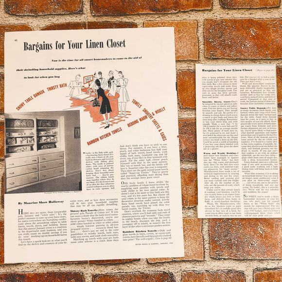 1941 Bargains for Your Linen Closet Vintage Print Article MCM January White Sale - Picture 1 of 10